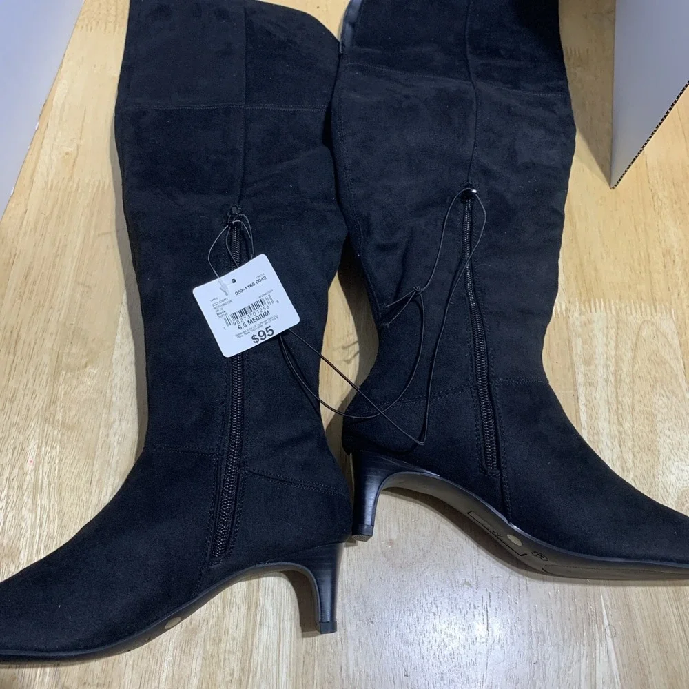 Worthington Women's Valto Faux‎ Suede Black High Over Knee Heeled Boots Size 6.5